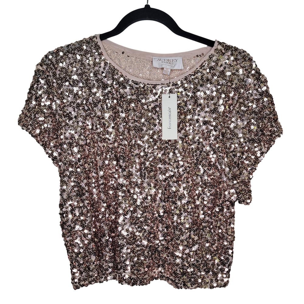 Audrey Parks Francesca's Sequin Cropped Top Sz‎ XL Party Club Glamour